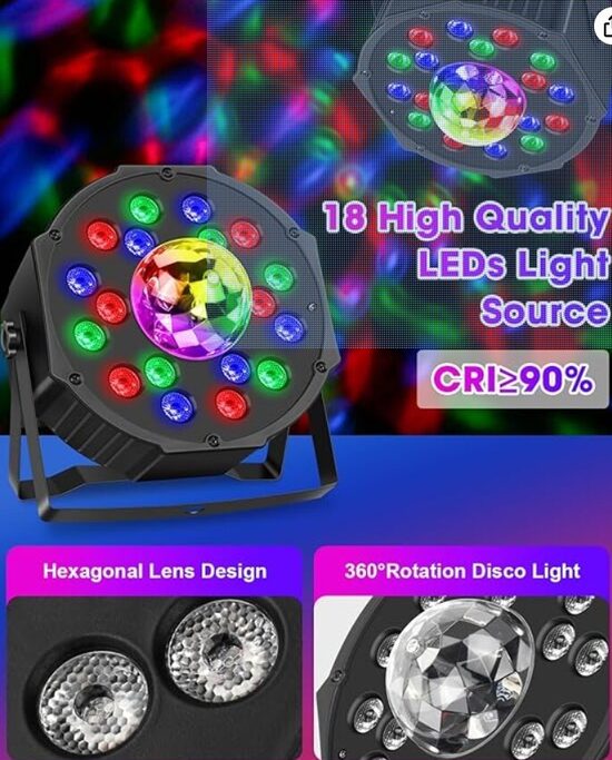 LED PAR prožektors ar disko bumbu, RGB disko gaisma